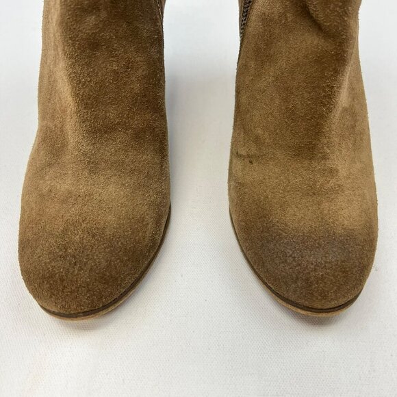 BP Women’s Heeled Ankle Boots Leather Zip Up Tan Size 10.5 Stacked Heel - Picture 5 of 10